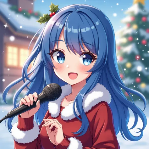 Anime Female (Blue with microphone) christmas profile picture 