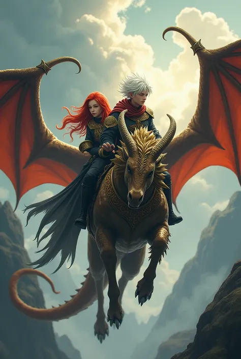 A red hair girl and white hair boy riding dragons, with the title "Shadows of the Solomonari"