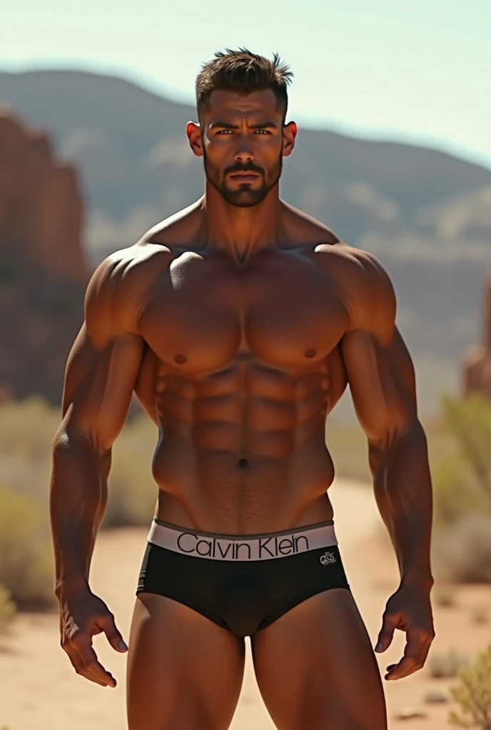 Six-pack western hunk with big arm muscles and many tendons bare Calvin Klein Panties