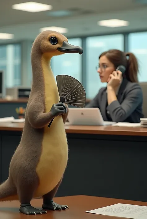 platypus collects a fan, an employee is sitting on the phone