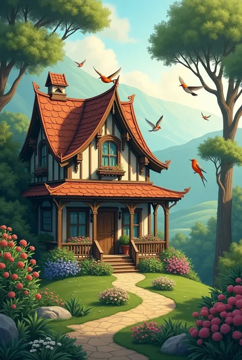 Nature has a house with beautiful birds.