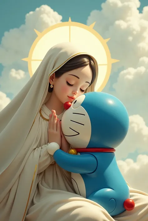 Virgin Mary kissing Doraemon