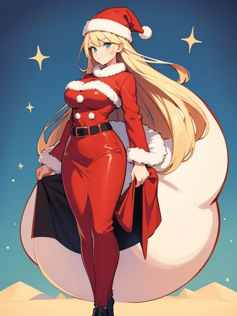 Illustration of a tall adult woman in a very cute Santa outfit