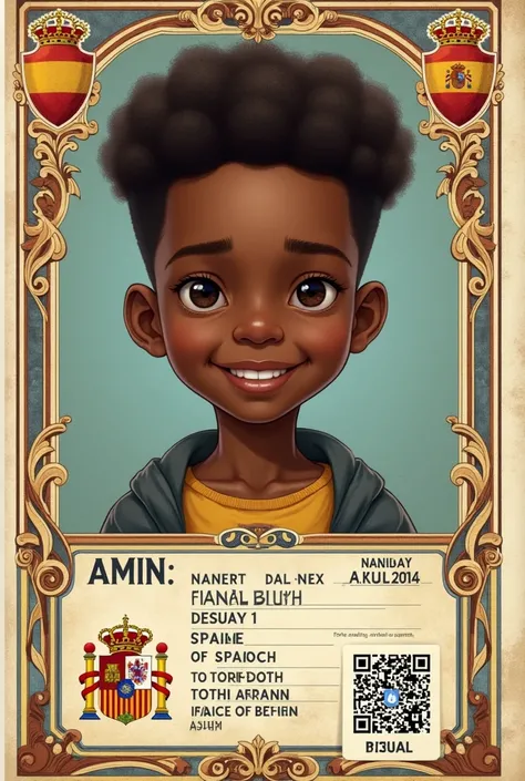 Spanish nationality document of a black boy named Amin and born on the 12th/01/2004