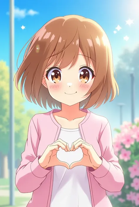 Do Uraraka from the anime  " Boku no Hero Academia"  making a heart with your hands