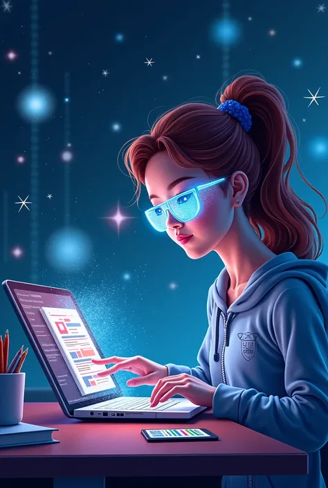 The model is wearing glass sunglasses with stars and the moon on the glassA conceptual illustration of an educational chatbot system powered by advanced AI technologies like LLM (Large Language Models), OCR (Optical Character Recognition), and NLP (Natural...