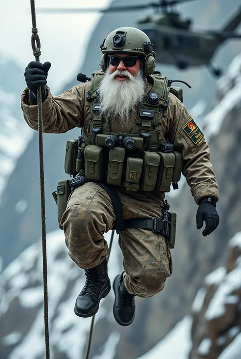 Military Santa Claus roping from Helicopter