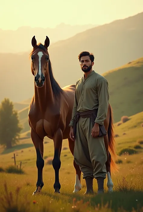 1 Horse and 1 young guy with beard and name Rao Zubair 