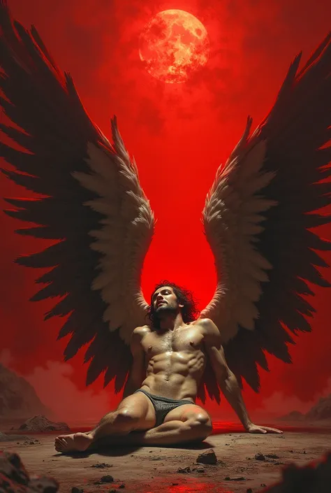 A red theam wallpaper a fallen men with wings 