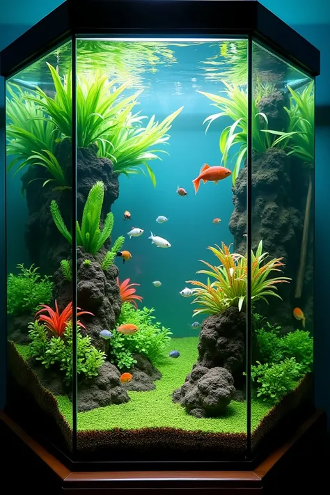 Aquascape a hexagon aquarium 