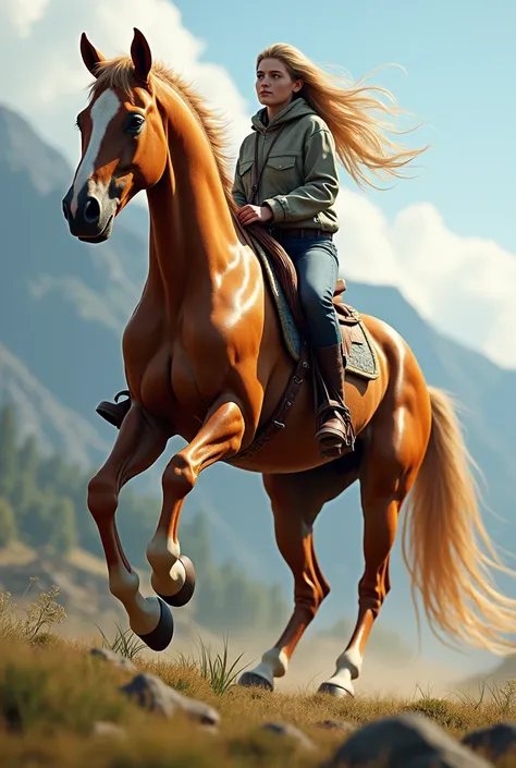 Le cheval ne ressemble pas à un comtois (cheval lourd au corps couleur alezan et aux crins blancs) et jaimerais être sur le cheval 