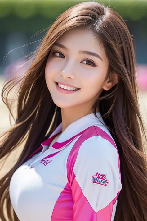  top quality,   Penis masterpiece  ,  1 beautiful and beautiful woman  ,   cheerleader,  pink latex uniform, Cheering  , face-closeup、
Huge 、    long brown hair  、Sparkling,   oily skin  、 growing skin、  white skin、Flying debris,  top quality,   realistic ...