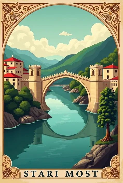 Bosnia mostar bridge travel poster