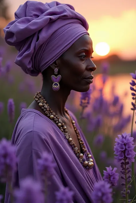    An African Orixá called Nanã  , The oldest of all the Orixás. Shes a vain black old woman from Africa,   wears typical African clothes in the color lilac .   Her connection is with still waters and mangrove mud   .   In the background,  the Sun reflects...