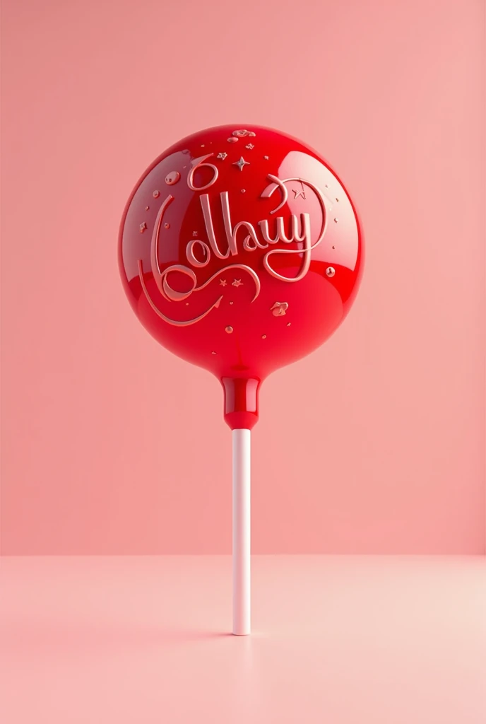 A 3D cartoon graphic shinny Red lollipop Creative in the of the lollipop in calligraphy font 