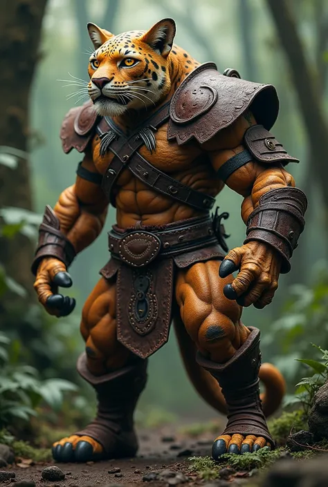 Humanoid jaguar in leather armor 