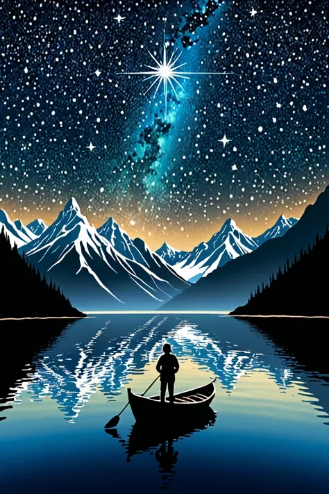 Make the cover of a book cullo the name is the search for love .  You have a person on a boat pointing at a star in the night sky and you make the mountains look like fingers that hold the waters where the ship is