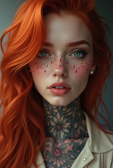 redhead haired woman with red hair and tattoos on her face, beautiful digital artwork, gorgeous digital art, stunning digital illustration, beautiful gorgeous digital art, beautiful digital art, stunning digital art, amazing digital art, very beautiful dig...