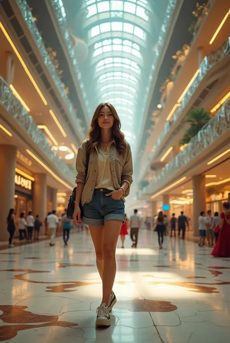 College girl walking in the middle of Siam Paragon 