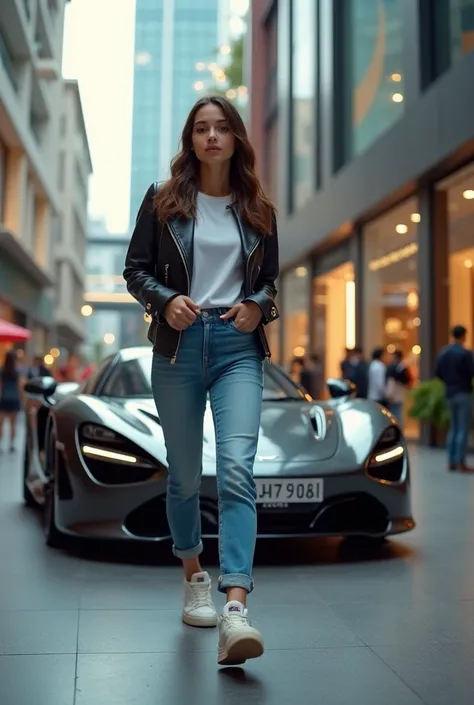 College girl walking in the middle of Siam Paragon Wear Nike shoes with your supercar.
