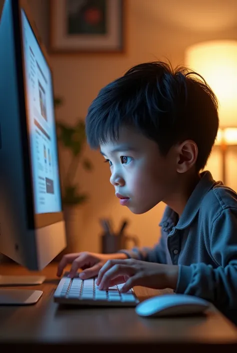 Boy working on computer png