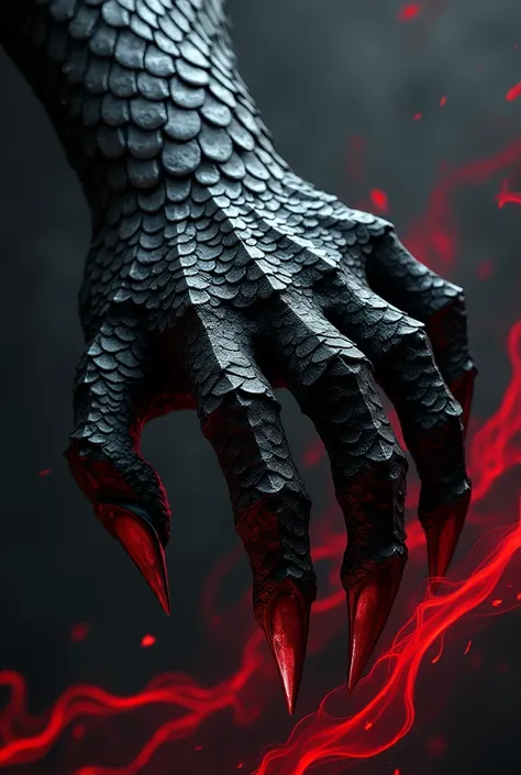 Black dragon claw, cut red stripes. Looks like a glove.