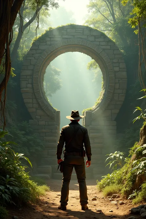 Indiana Jones and the Great Circle in south america jungle back view 