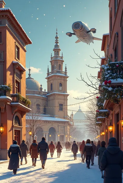 Create a Christmas and 2025 greeting card with an image of snowy Seville