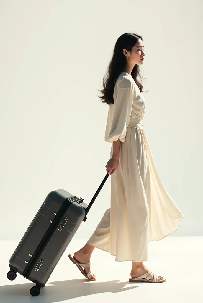 Beautiful White Thai Girl Pulling Suitcase Die Cut