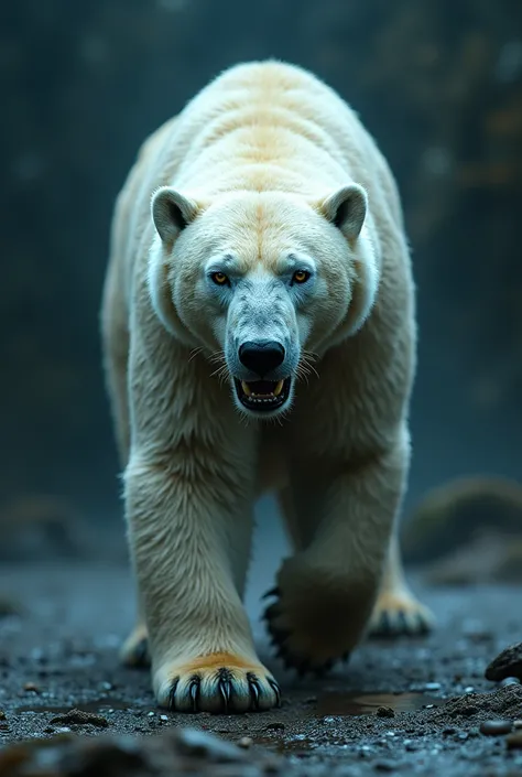       Polar bear approaches the texture of neodymium glass against Michelangelos dark mixed background, Rafael Santi      ,        Leonardo da Vinci       , Surrealism .      Add a bright detailed atmosphere of approach    .   very detailed teeth  ,      ð...