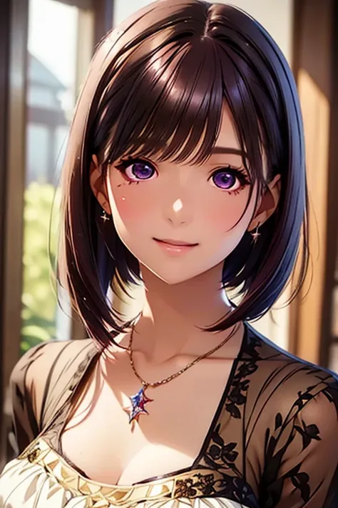 my grandmother、 shiny maroon hair ,  short hair, ( brown pretty eyes、 Sparkling Eyes , Fine grain)、smile、 super detailed eyes 、 Highly Detailed Faces,  very detailed eyes,



(( beautiful face))、 very delicate face 、Creamy、  Masterpiece 、 1 girl、 great sce...