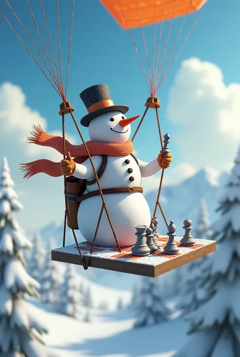 Paragliding snowman plays chess 