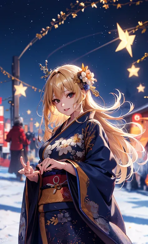        muffler girl   ,                 High Quality                , 4K, Beautiful design,  blonde alone          ， 非常に詳細な夜の                starry sky                , Illuminations，           wonderful,              Details,  Knowledgeable woman         ...