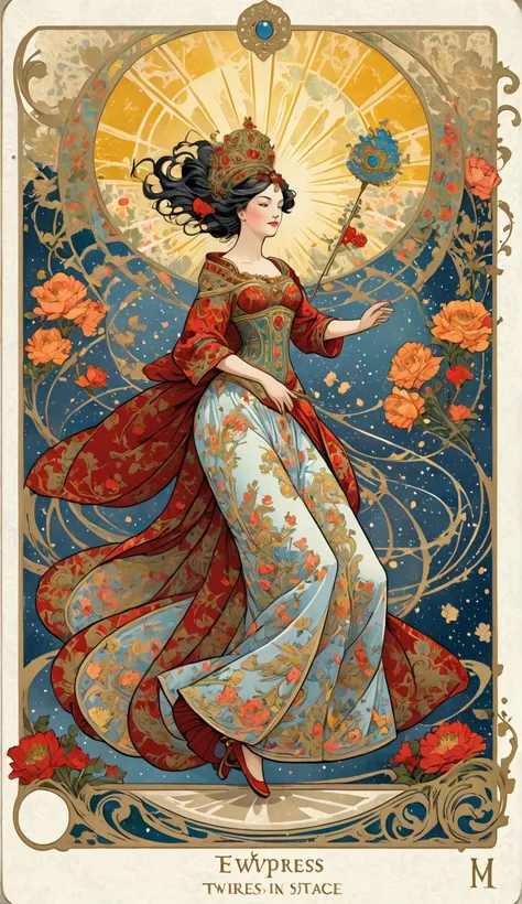 masterpiece, beautiful illustration, tarot card illustration, tarot, empress, twirls