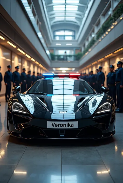 I want a v8 car in the police station Plate number should be written veronika There should be guards around