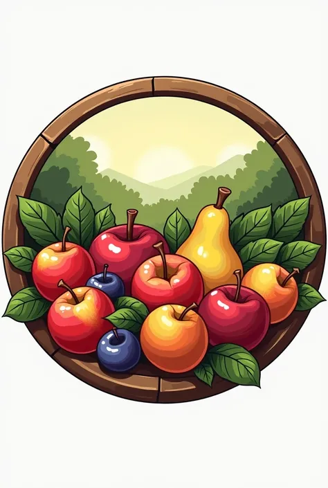 A circular icon，The background has the words fruit 。 and loess orchard