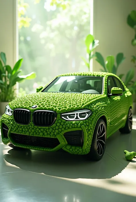 The BMW car is made entirely of cucumbers 