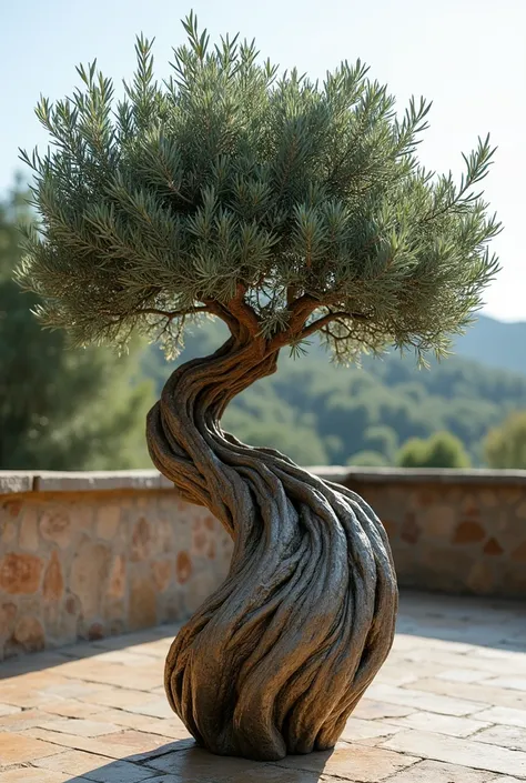 Olive tree shaped into polyconic vase