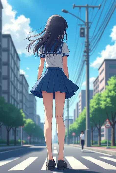 (( top quality )), ((masterpiece)), (  Details), At the Crossroads、 female high school student comparing leg length with passers-by. The height of Puella Magi is 180 cm 、Female high school students leg length is 110 cm . 　 cute　 Beautiful Legs 　Fleshy and ...