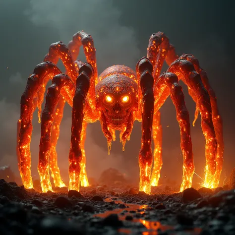 A large spider that consists of lava As realistic as possible. 8 k. HD