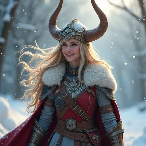  holiday mood ,  New Year,  christmas , Valkyrie warrior wearing a hat, snowflakes), улыбка на лице
