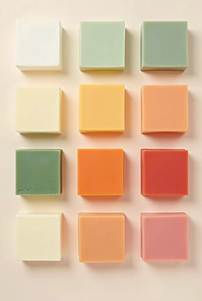 100g square soap bars in white colors. orange, green, red and pink 