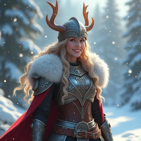  holiday mood ,  New Year,  christmas , Valkyrie warrior wearing a hat, snowflakes), улыбка на лице
