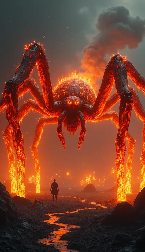 A large spider that consists of lava As realistic as possible. 8 k. HD