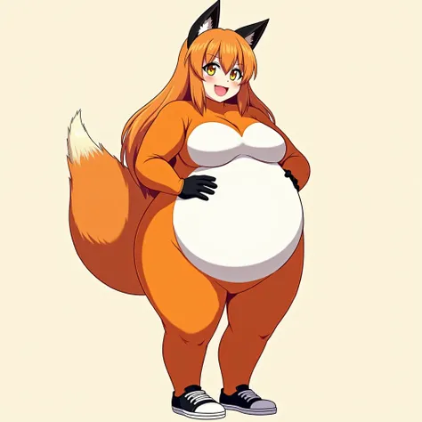 anime girl, long hair, big pregnant, very big breasts, very big belly , hyper-pregnant girl , biggest belly , anime style, high resolution, big breasts, hyper-pregnant girl with big belly, orange hair, yellow eyes, full height, smile, big pregnant belly, b...