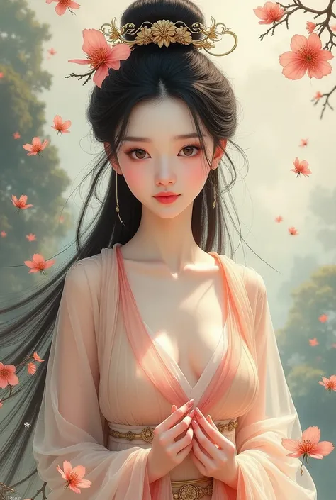 Illustration style,  Award-winning art , Traditional Chinese painting style,   ink painting style  ,  Flowing Brushstrokes , by agnes cecile, Rich details in a hierarchical ,  Classical Chinese Girl Painting ,  Perfect Fusion of Modern Art and Traditional ...