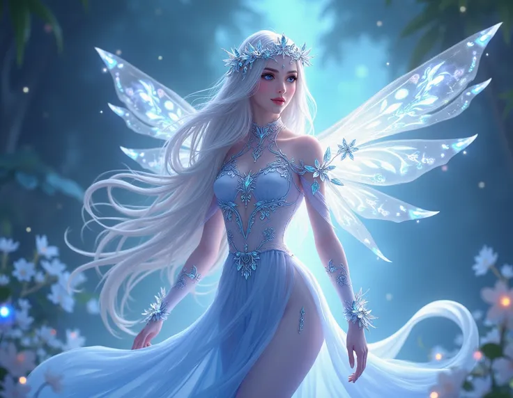  FAIRY QUEEN WITH A HEIGHT OF 1 ,68 Appearance :  Elaris is a figure of dazzling beauty ,  with translucent skin that shines like moonlight . Your hair, long and silver,  seems to flow like a river under starlight ,  adorned with small crystal flowers . Yo...