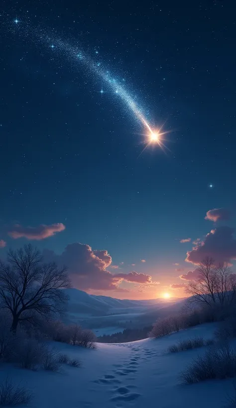 A starry night sky with a shooting star, symbolizing hope and the miracles of Christmas.