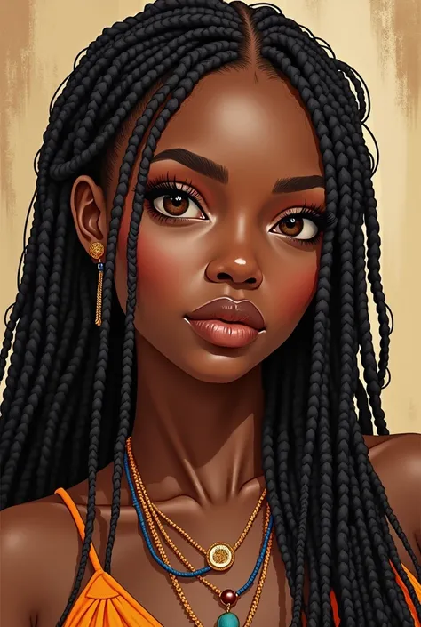 illustration of an adult African woman wearing traditional African braids