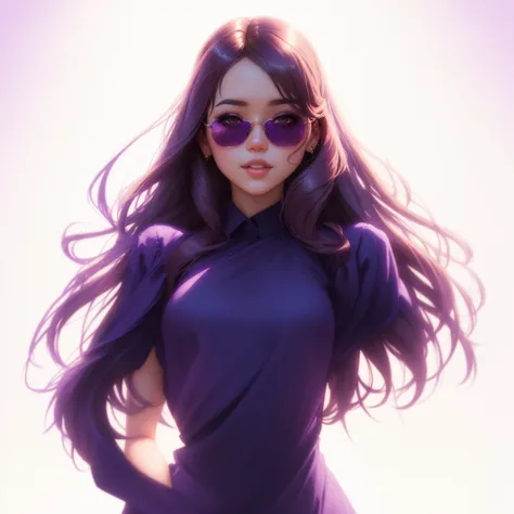 a close up of a woman in a purple dress and sunglasses, pokimane, style artgerm, in the style artgerm, artwork in the style of guweiz, style of artgerm, 8k artgerm bokeh, artgerm. 3d shadowing effect, ig model | artgerm